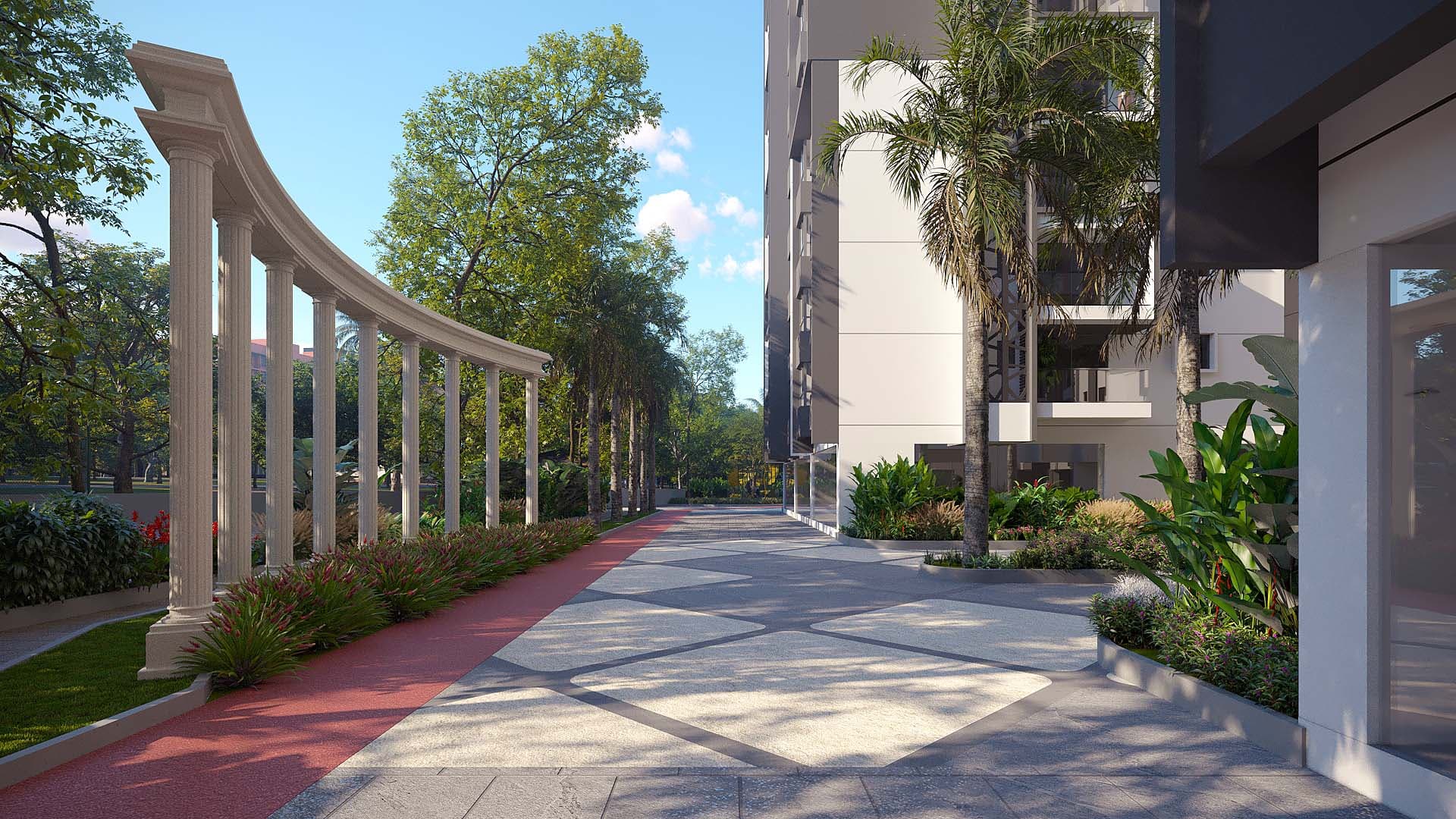 Landscaped promenade at SBR One Residence